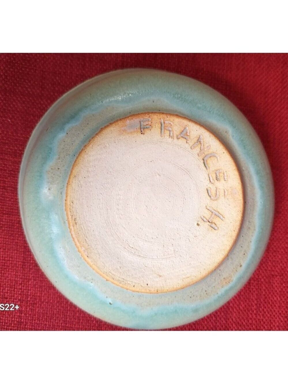 Handmade Ceramic Glazed Bowl By Frances H With Blue Swirl Design 6" - Picture 3 of 5